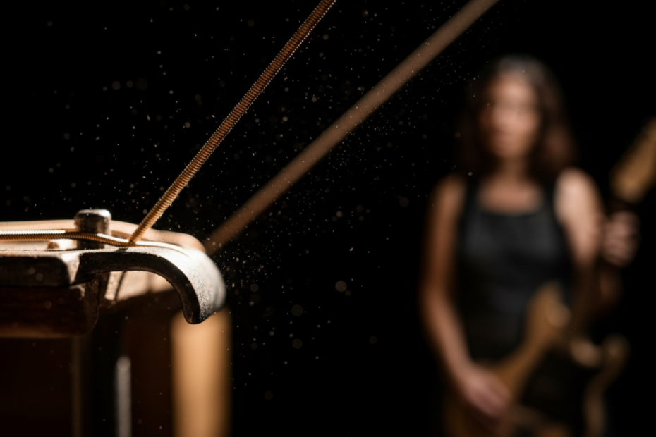 Vibração da corda na guitarra durante a execução musical